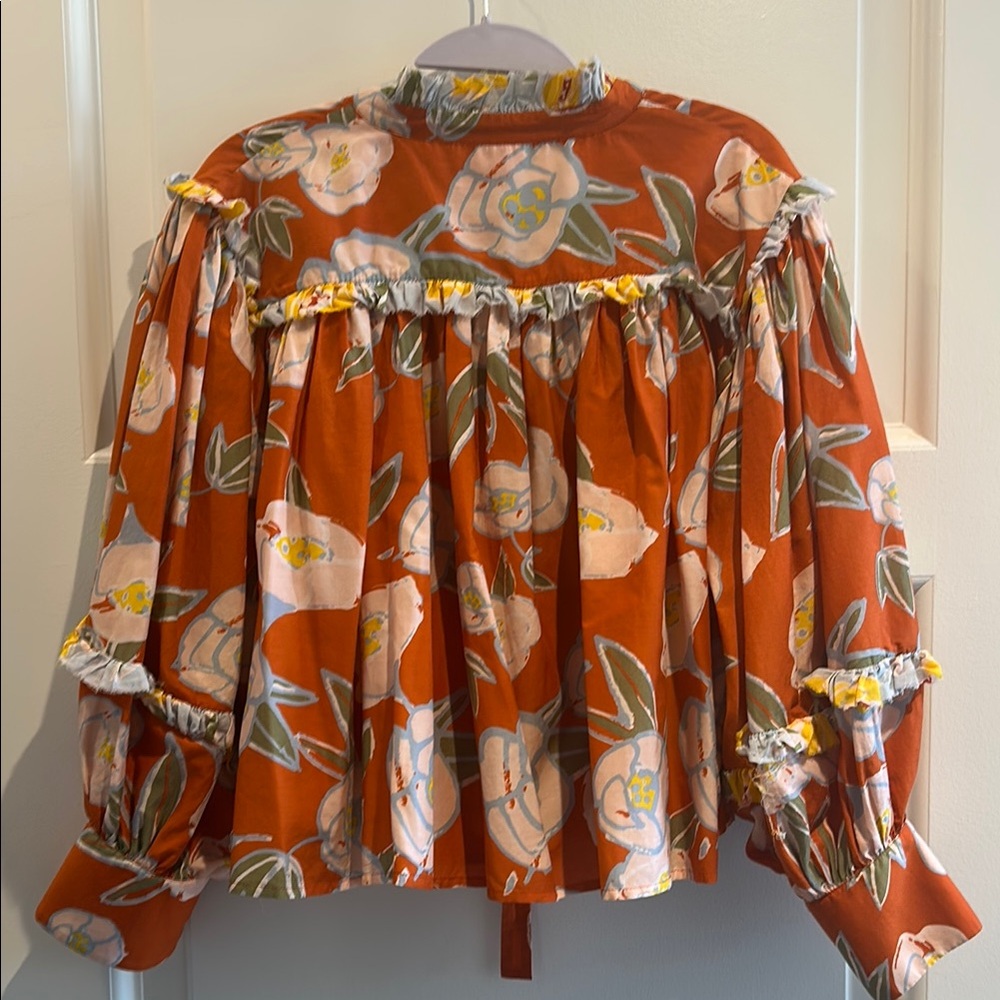 Women’s Floral Ruffle-Trim Blouse in Rust - Picture 4 of 6